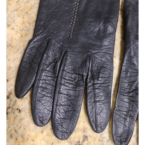 Vintage Womens Size S Black Leather Formal 7.5" Short Gloves - Picture 2 of 16